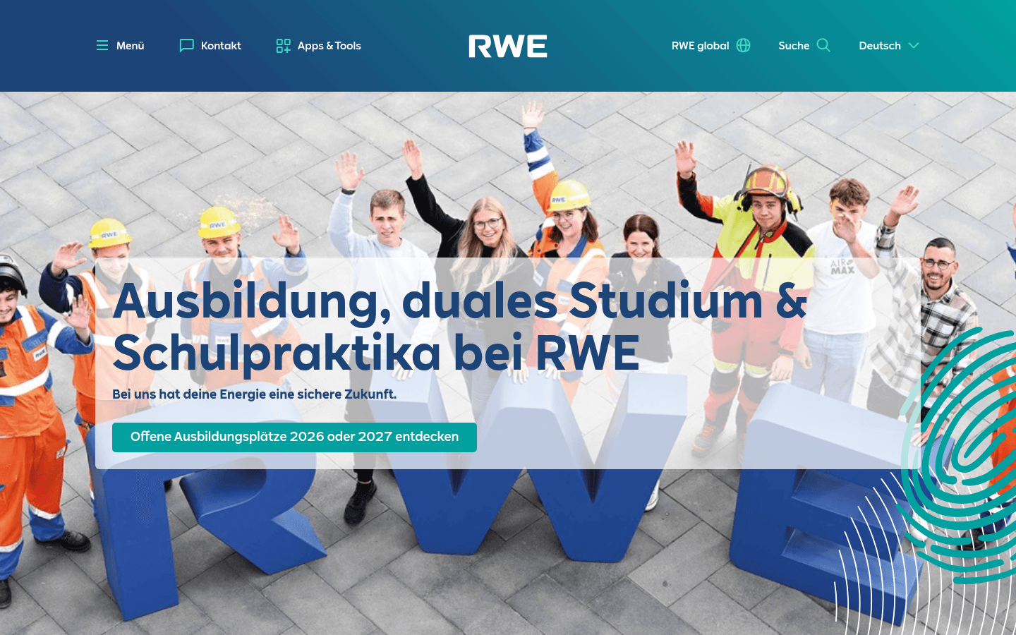 Offizielle RWE-Karriereseite zu Ausbildung, dualem Studium und Schulpraktika