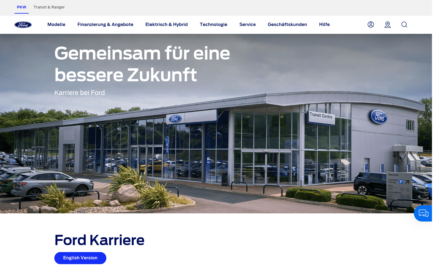 Offizielle Ford-Karriereseite mit Überblick zu Beruf und Karriere bei Ford Deutschland