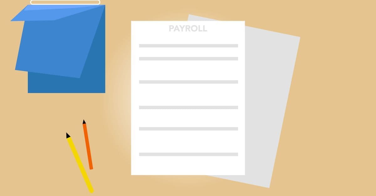 Vector illustration of payroll documents placed on beige desk near pencils and blue black calendar