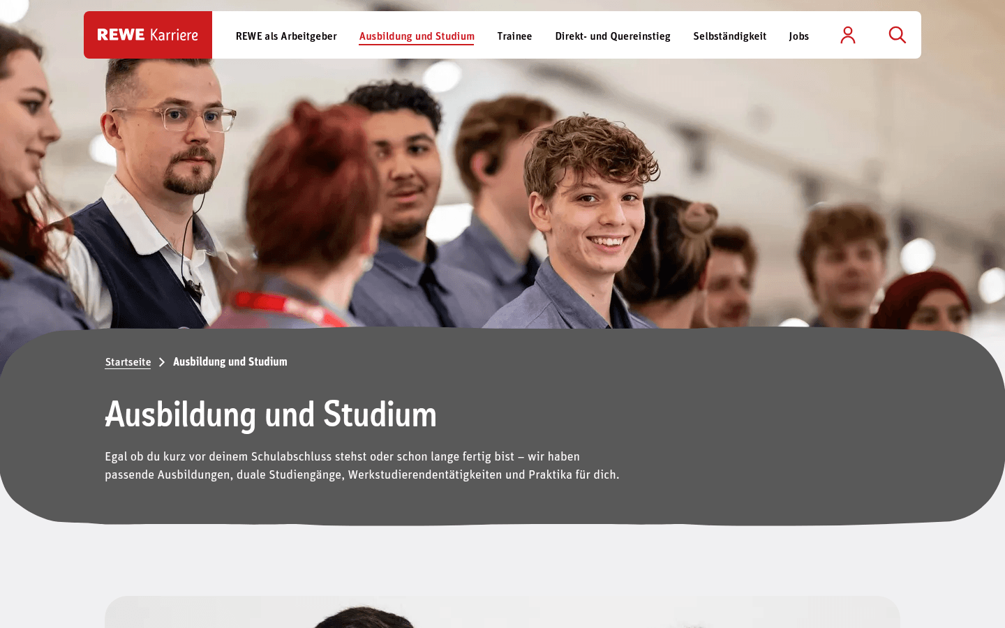 Offizielle Ausbildungsseite von REWE mit Uebersicht der Ausbildungsberufe
