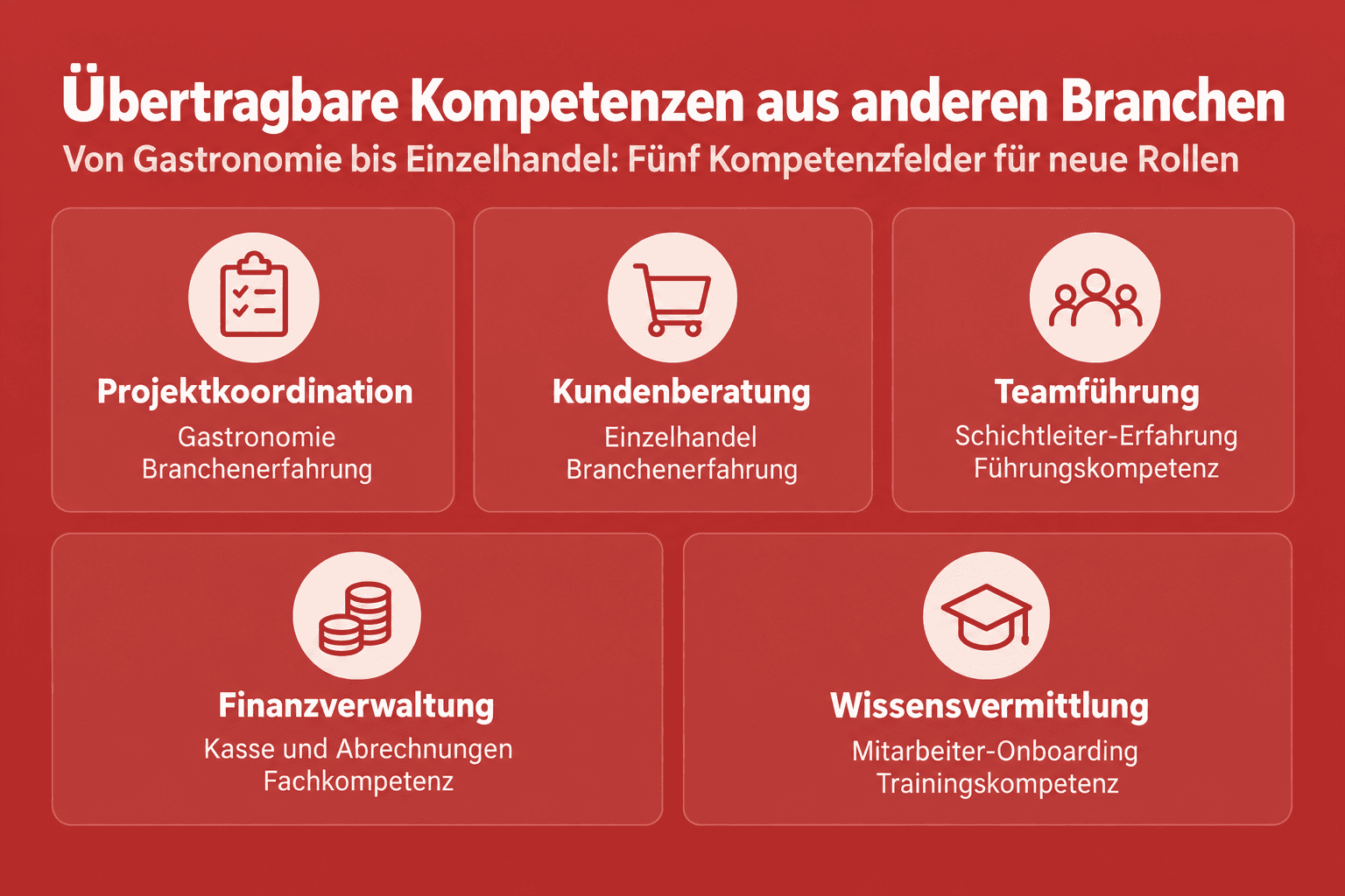 Infografik: Übertragbare Kompetenzen erkennen und in die Sprache der Zielbranche übersetzen Bisherige Erfahrung: Projekte in der Gas...