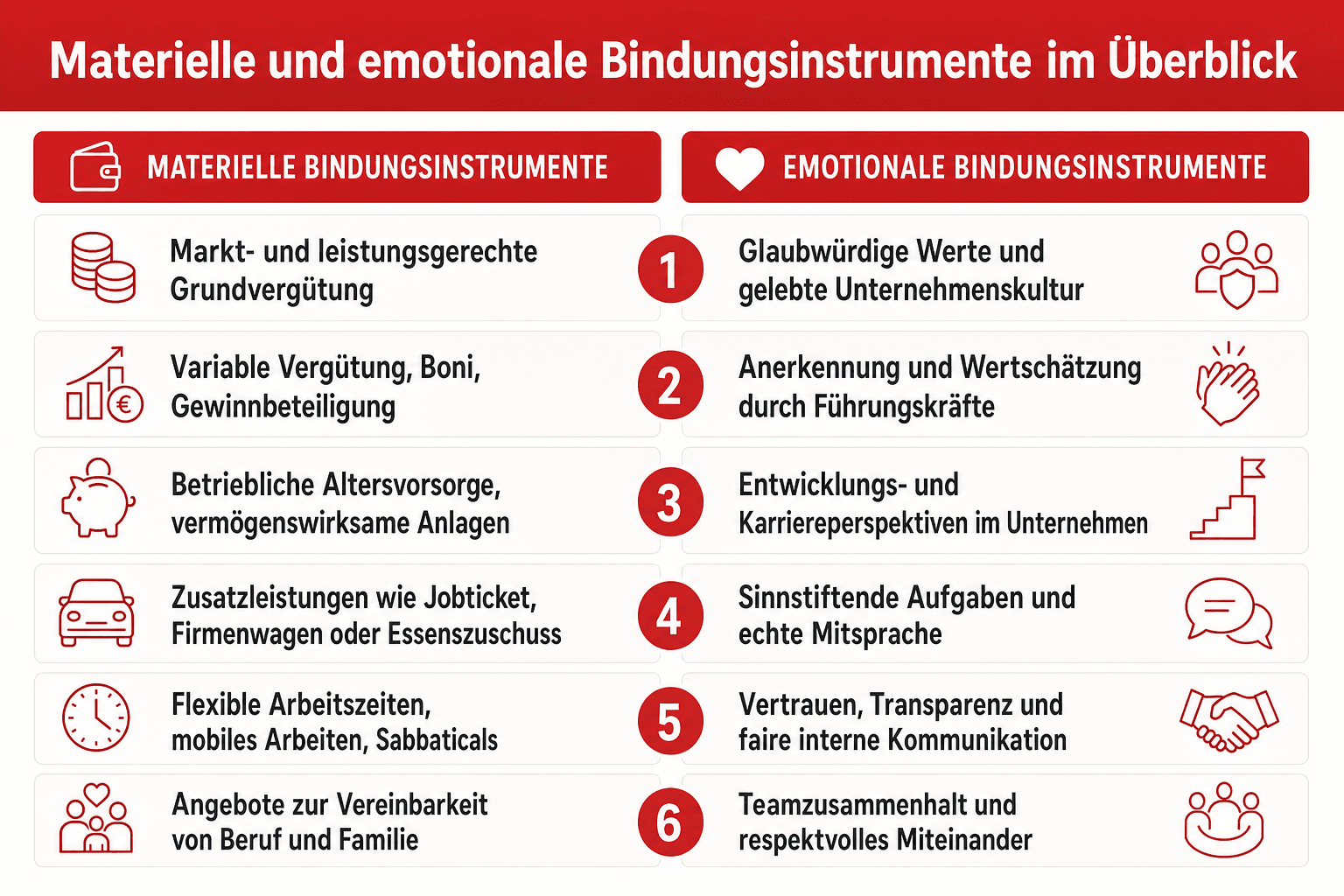 Infografik: Materielle und emotionale Bindungsinstrumente im Überblick Materielle Bindungsinstrumente: Markt- und leistungsgerechte...